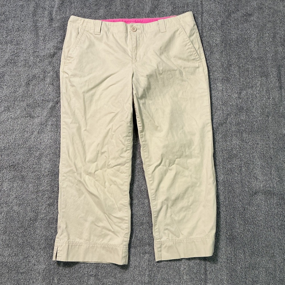 Lilly Pulitzer Main Line Fit Chino Pants Womens 12 Beige Cotton Cropped Straight